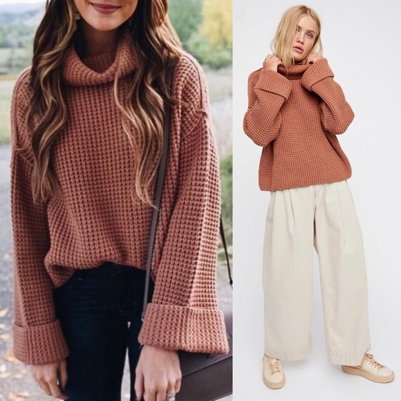 Free People Sweaters - Free People Park City Waffle Knit Pullover Brown